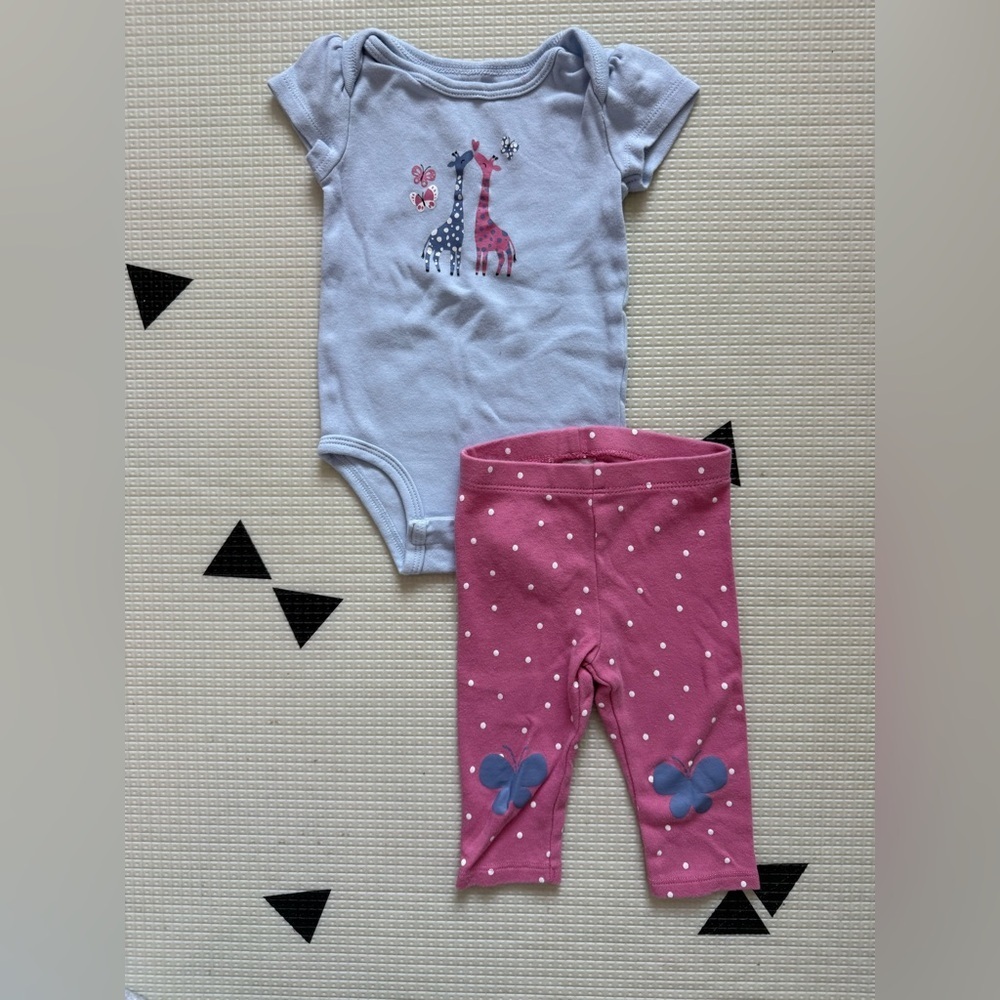 Pekkle|Baby girl Cute Giraffe Baby Onesie and Polka Dot Leggings Matching Setโข6M